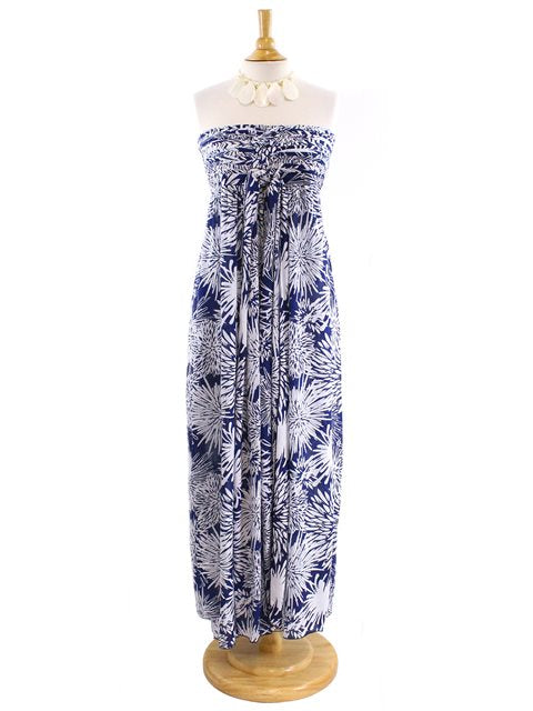 Sarong King - Chrysanthemum Navy Wailea Long Dress