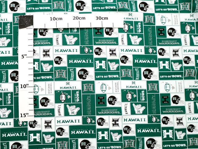 Hawaiian Fabric - University of Hawaii Warriors White&Green 100% Cotton UH-007