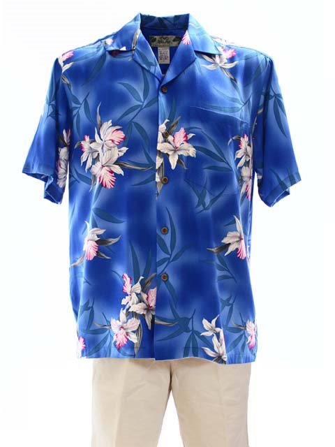 Two Palms - Midnight Orchid Blue Rayon Men's Hawaiian Shirt