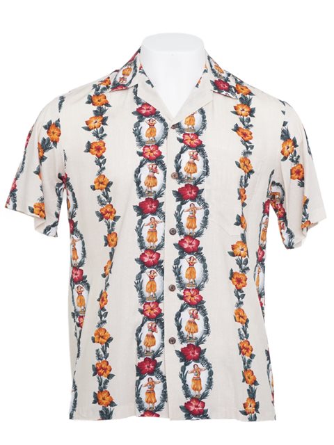Two Palms - Hula Dolls Cream Rayon Men's Hawaiian Shirt