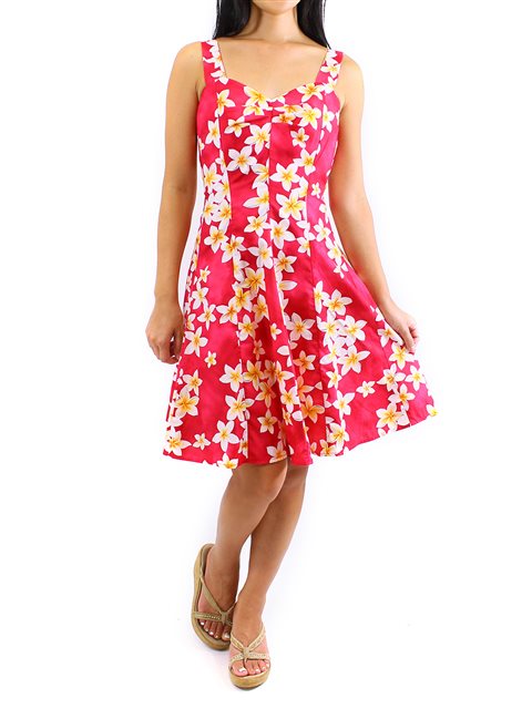 Royal Hawaiian Creations - Plumeria Pink Cotton Hawaiian Mini Sundress