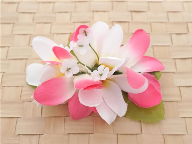 Ka Makani - White/Yellow/Cherry Plumeria Clip 4"