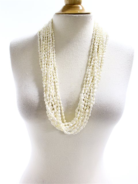Ka Makani - White Nasa Shell Lei 12-Strand with Kukui Nut