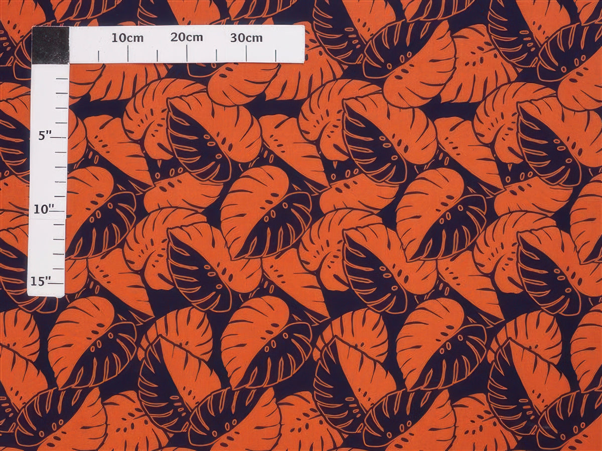 Ka Makani - Hawaiian Fabric Monstera Lover Navy & Red Clay Poly Cotton ATX-30130
