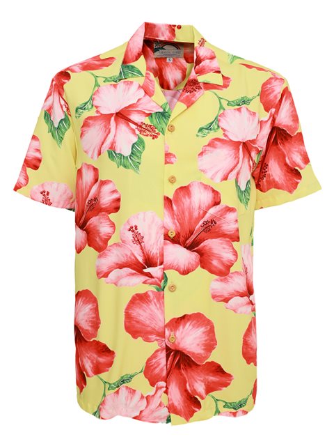 Paradise Found - Hibiscus Blossom Yellow Rayon Men's Hawaiian Shirt