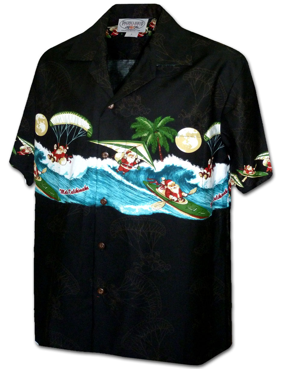 Pacific Legend - Active Santa Black Cotton Men's Hawaiian Shirt