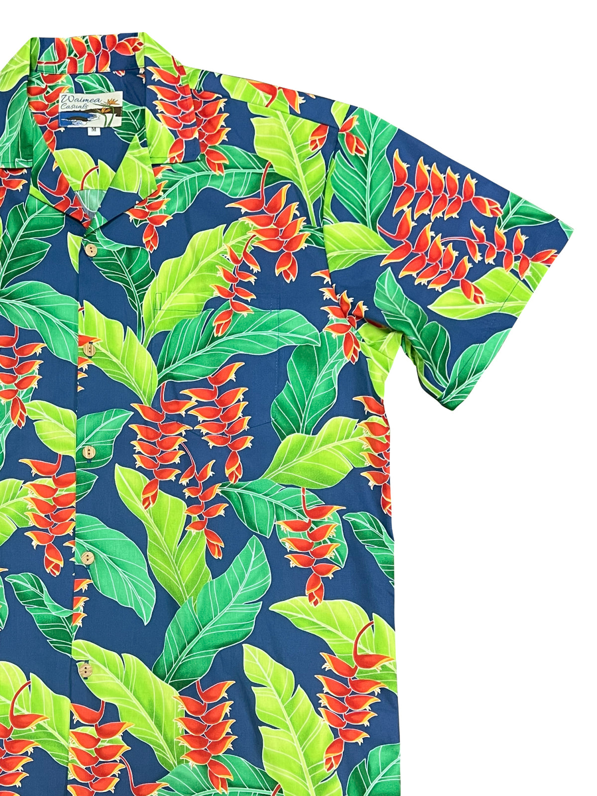 Waimea Casuals - Hanging Heliconia Royal Cotton Men's Hawaiian Shirt