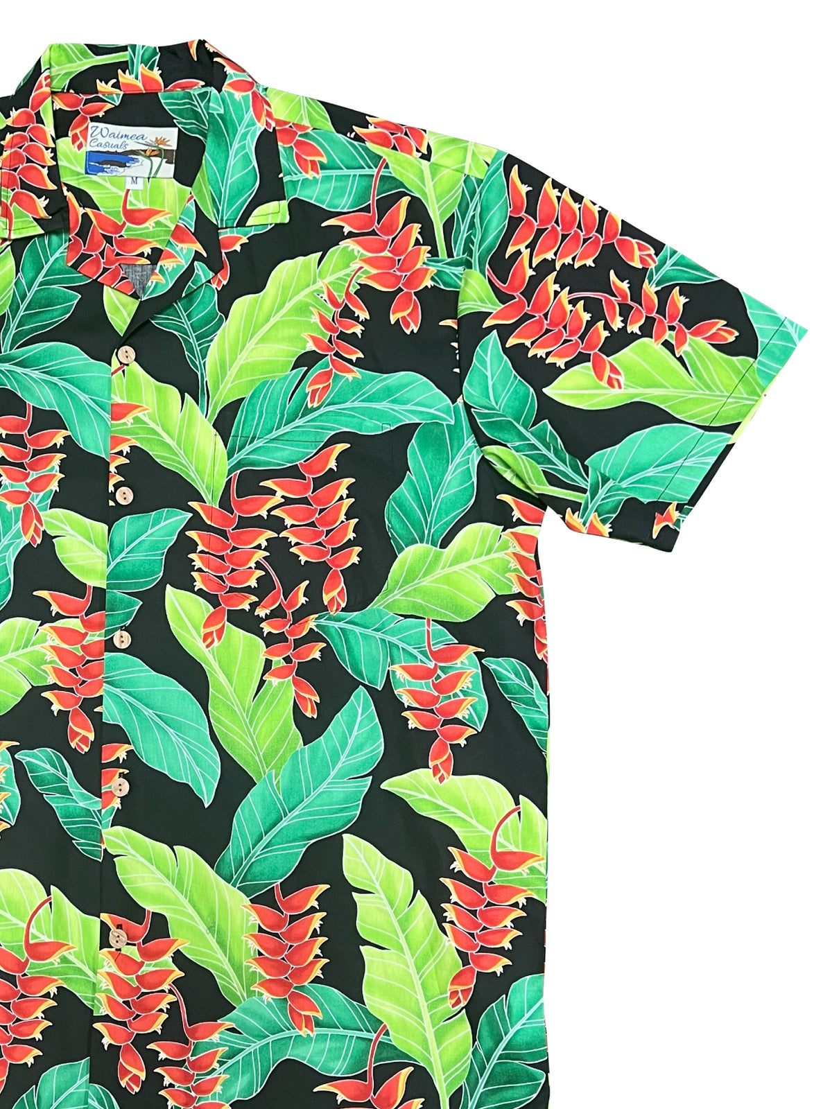 Waimea Casuals - Hanging Heliconia Black Cotton Men's Hawaiian Shirt
