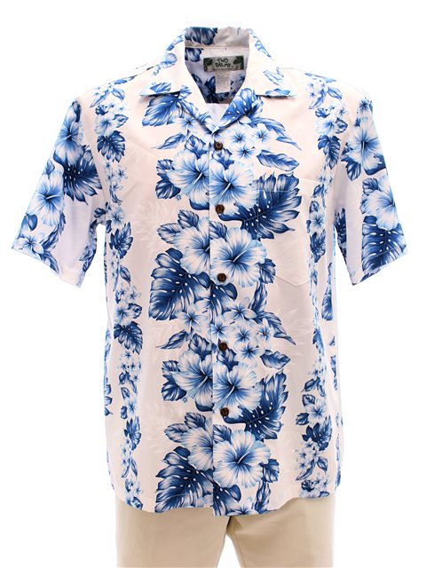 Two Palms - Pacific Panel White Cotton Men's Hawaiian Shirt