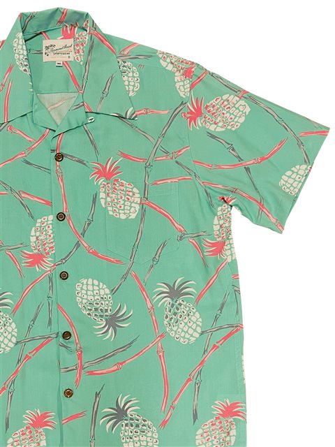 Paradise Found - Pineapple Bamboo Sea Foam Rayon Men's Hawaiian Shirt