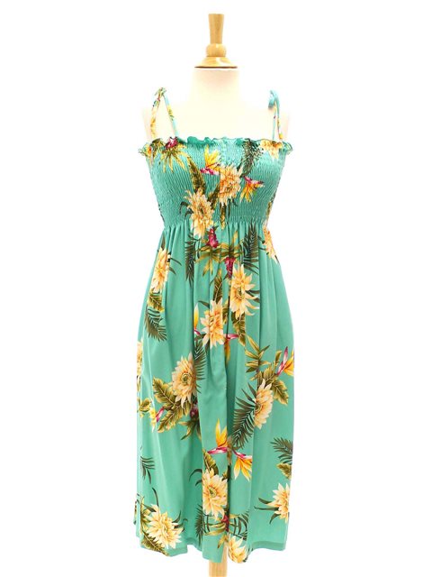 Two Palms - Ceres Green Rayon Hawaiian Summer Midi Dress