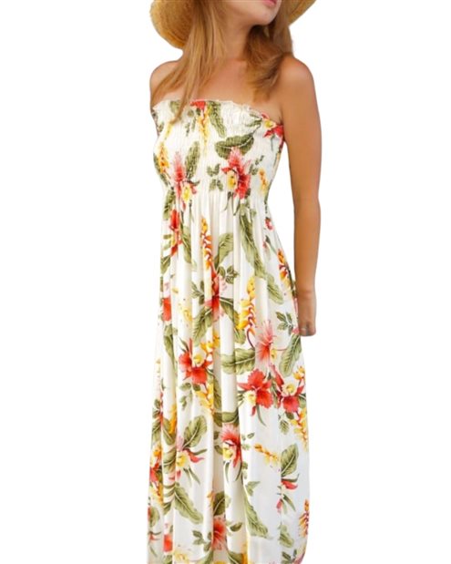 Two Palms - Sonic Beige Rayon Hawaiian Summer Maxi Dress