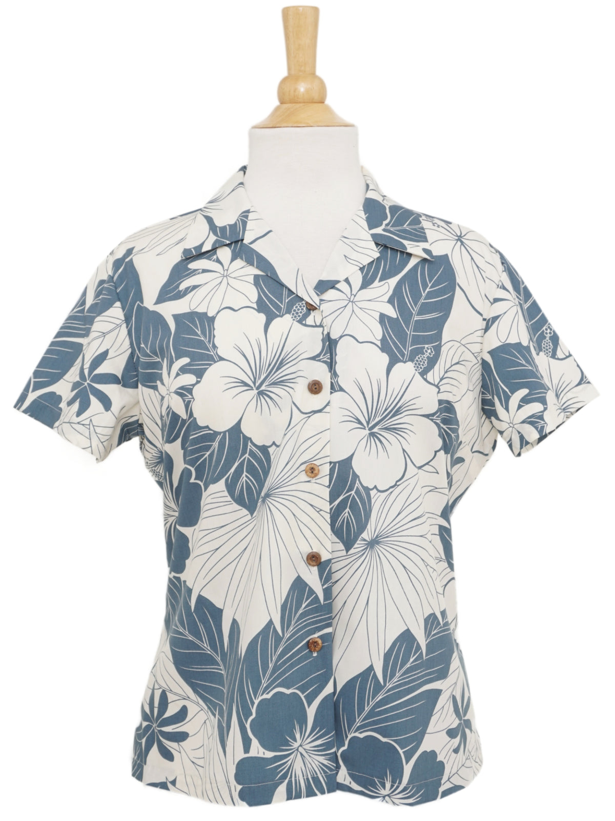 Two Palms - Lanai Blue Cotton Women's Hawaiian Shirt