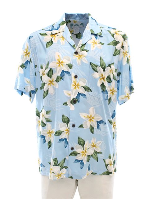 Two Palms - Plumeria Light Blue Rayon Men's Hawaiian Shirt