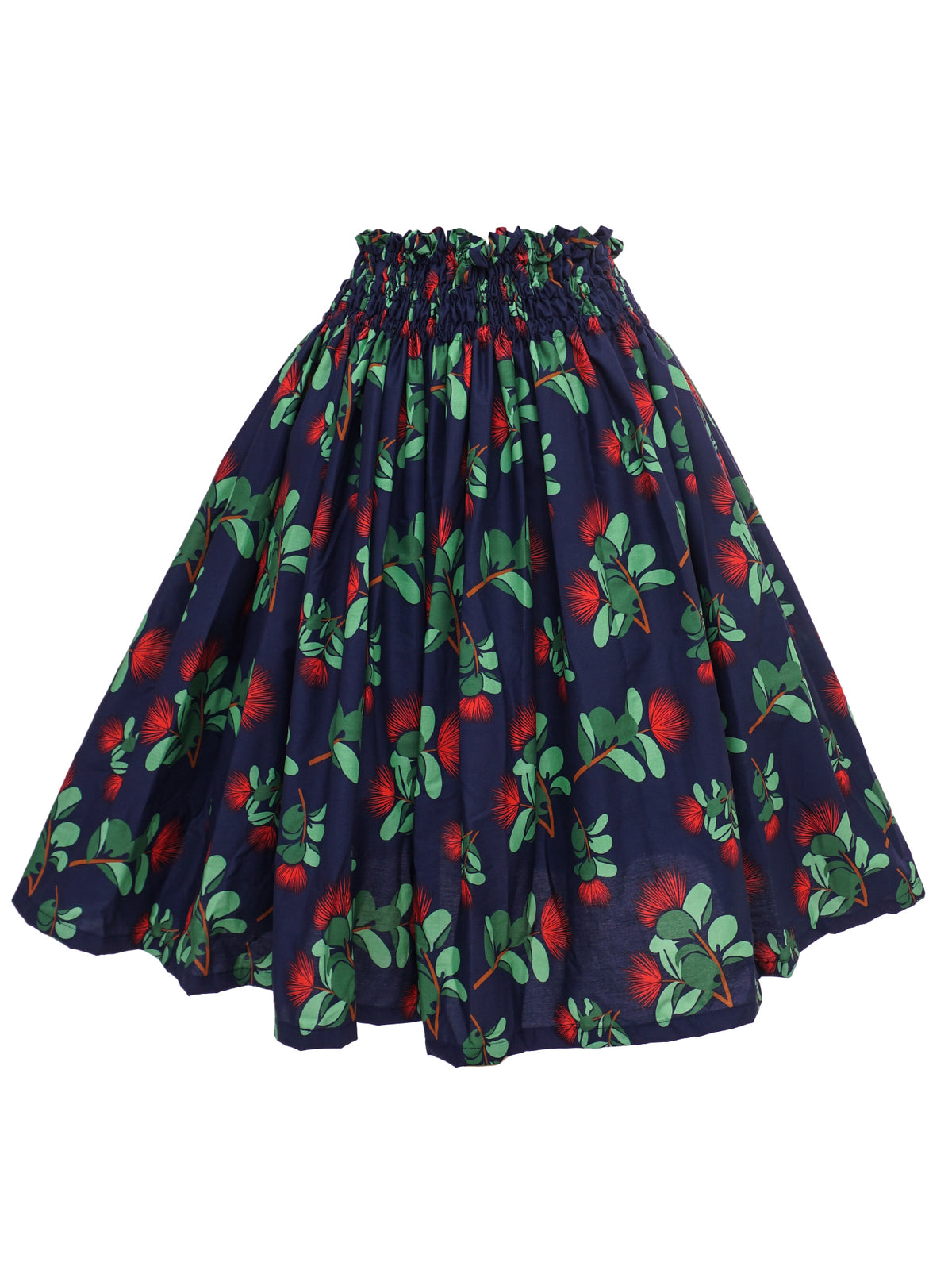 Ohia Lehua Navy Poly Cotton Hula Pau Skirt
