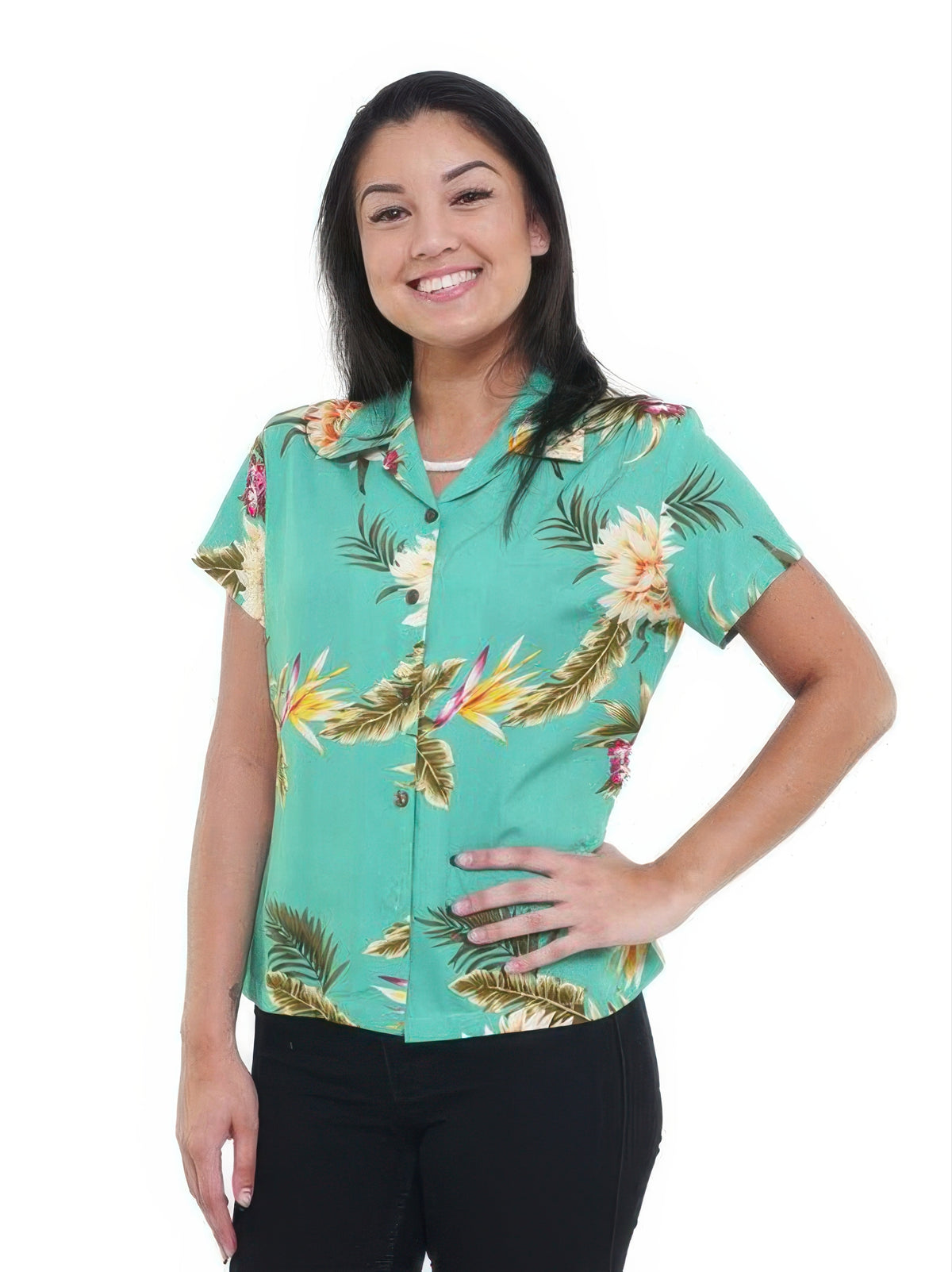 Two Palms - Ceres Green Rayon Women's Hawaiian Shirt