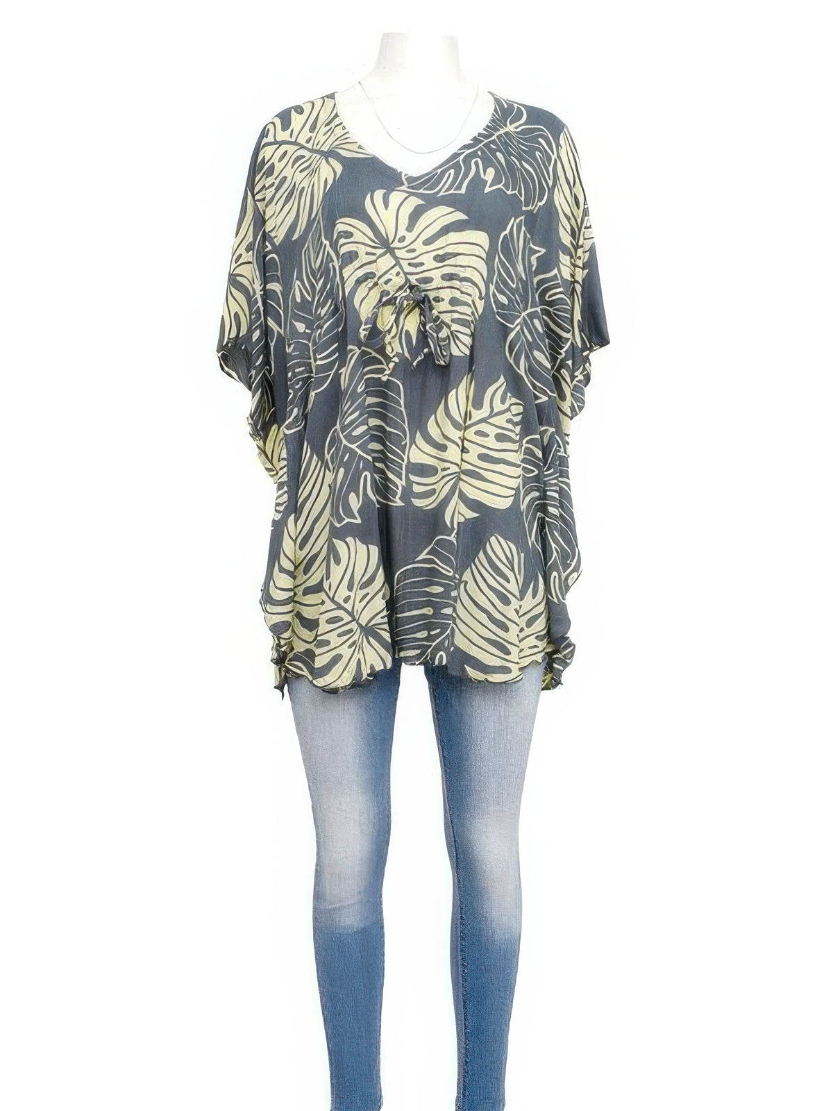 Napua Collection Honolulu - Monstera Gray/Tan Rayon Cover Up Blouse