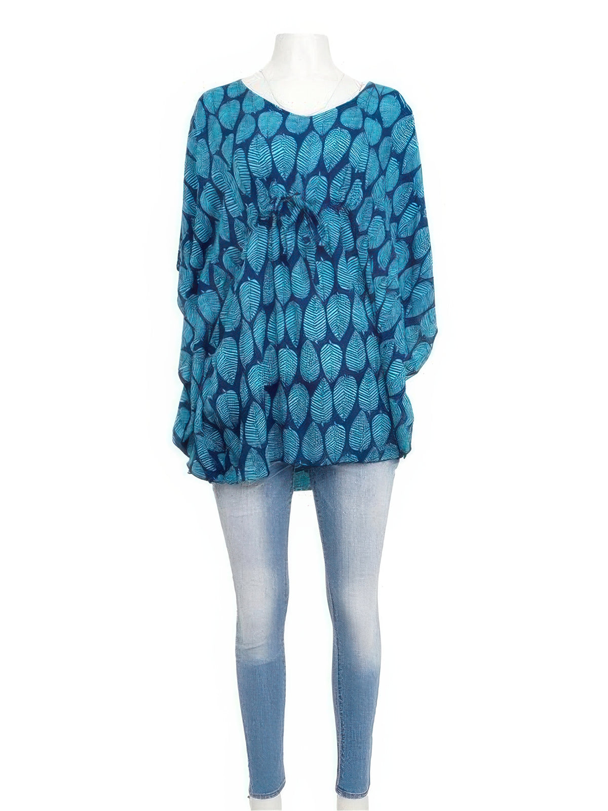 Napua Collection Honolulu - Mango Leaves Blue Rayon Cover Up Blouse
