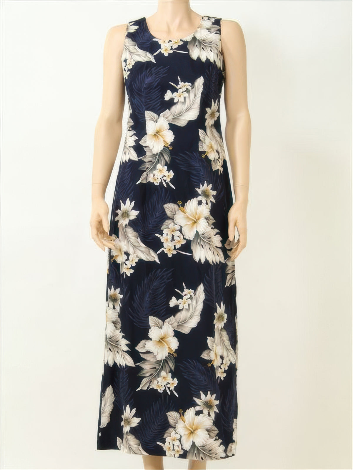 Pacific Legend - Hibiscus Navy Cotton Hawaiian Tank Long Dress