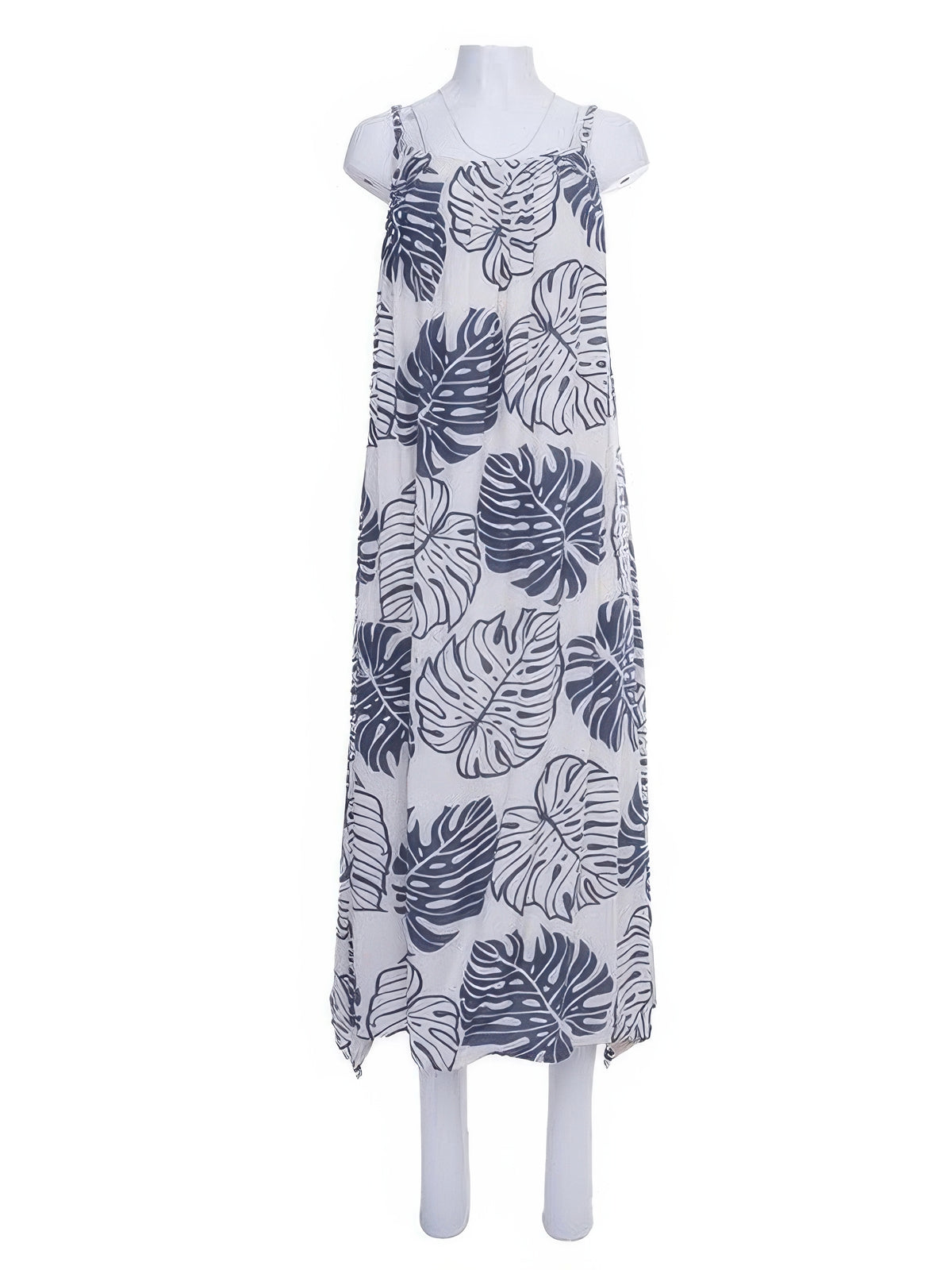 Napua Collection Honolulu - Reverse Monstera Gray Rayon Ankle Long Dress
