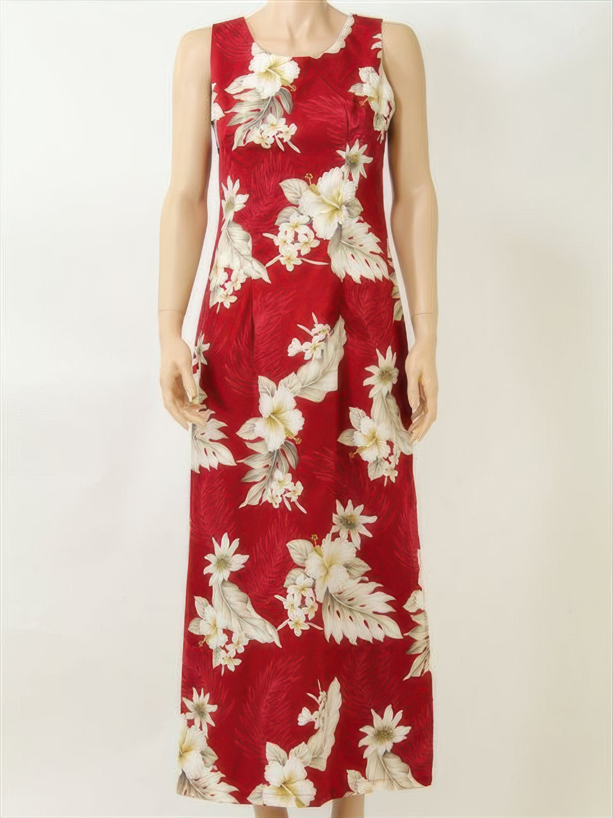 Pacific Legend - Hibiscus Red Cotton Hawaiian Tank Long Dress