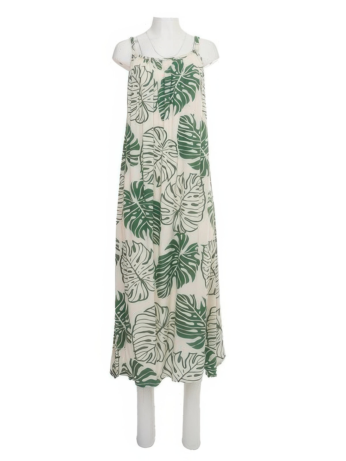 Napua Collection Honolulu - Reverse Monstera Green Rayon Ankle Long Dress