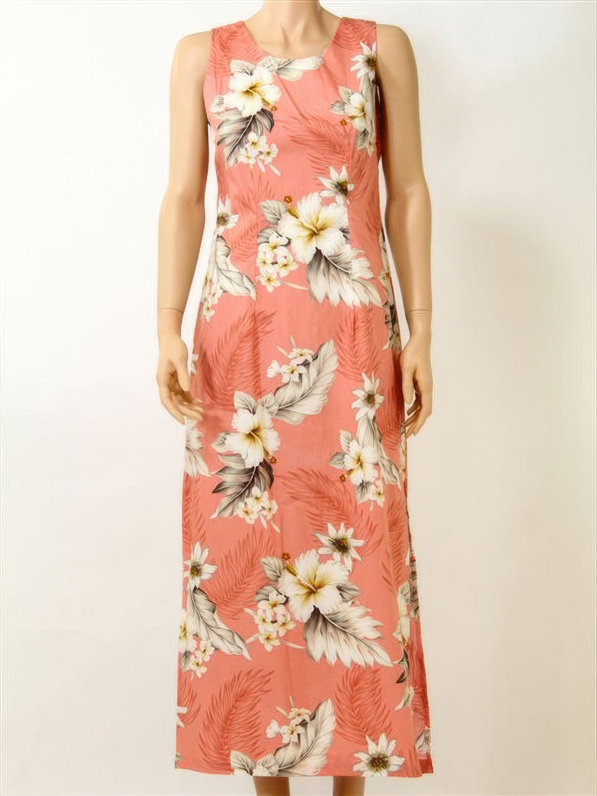 Pacific Legend - Hibiscus Peach Cotton Hawaiian Tank Long Dress