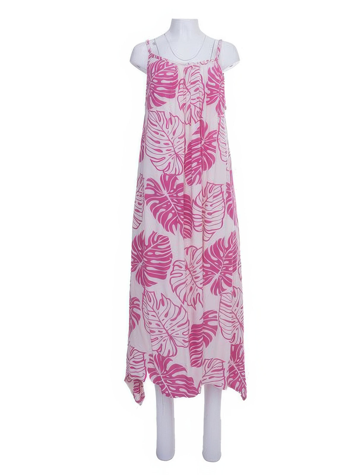 Napua Collection Honolulu - Reverse Monstera Pink Rayon Ankle Long Dress