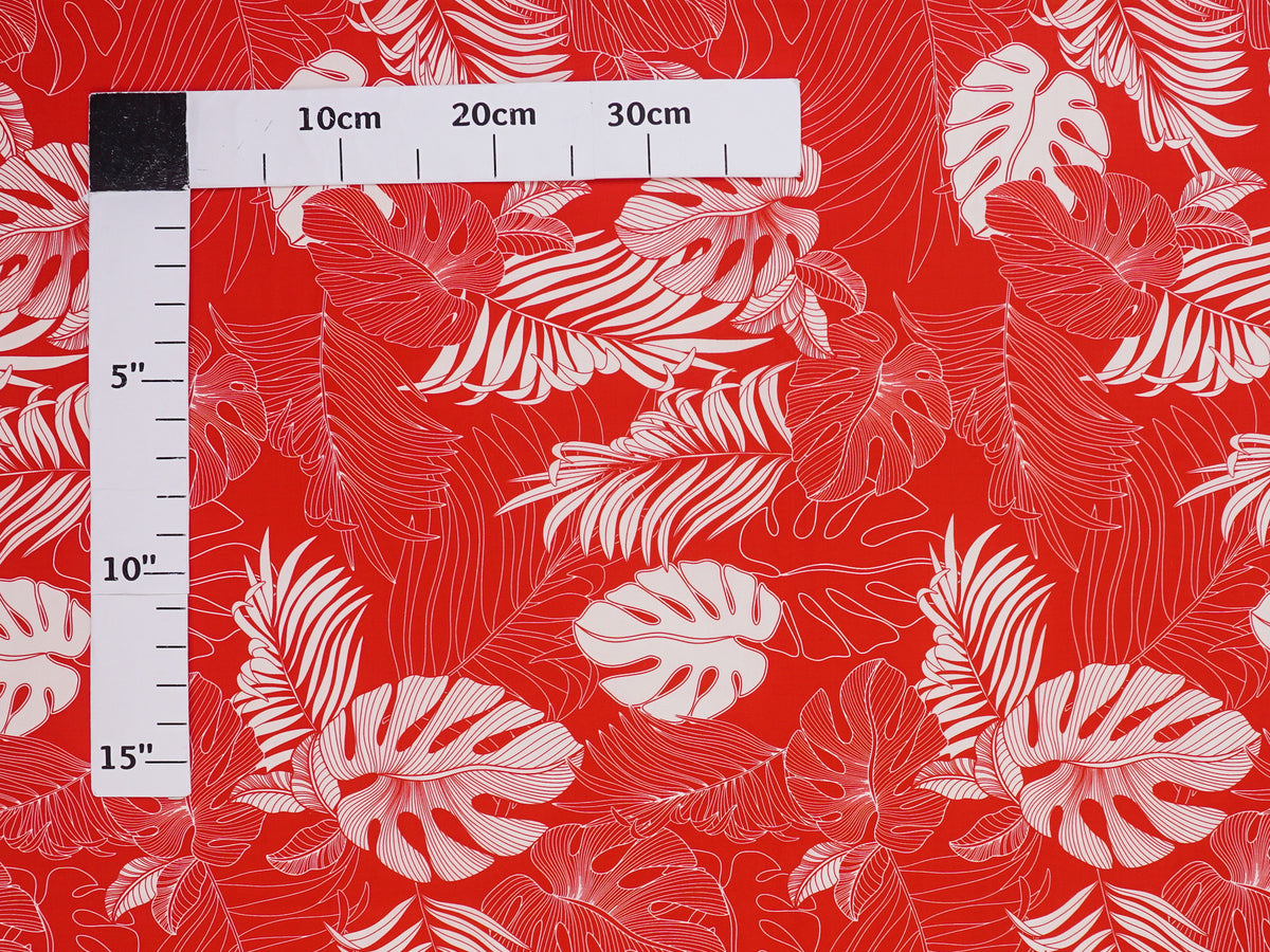 Ka Makani - Hawaiian Fabric Monstera Leaf Red Poly Cotton NLX-11202