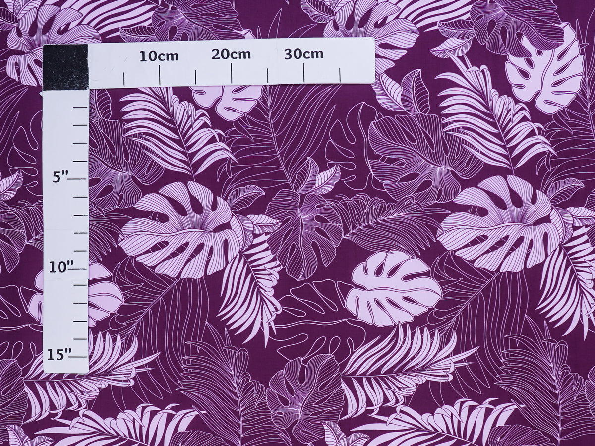 Ka Makani - Hawaiian Fabric Monstera Leaf Purple Poly Cotton NLX-11202