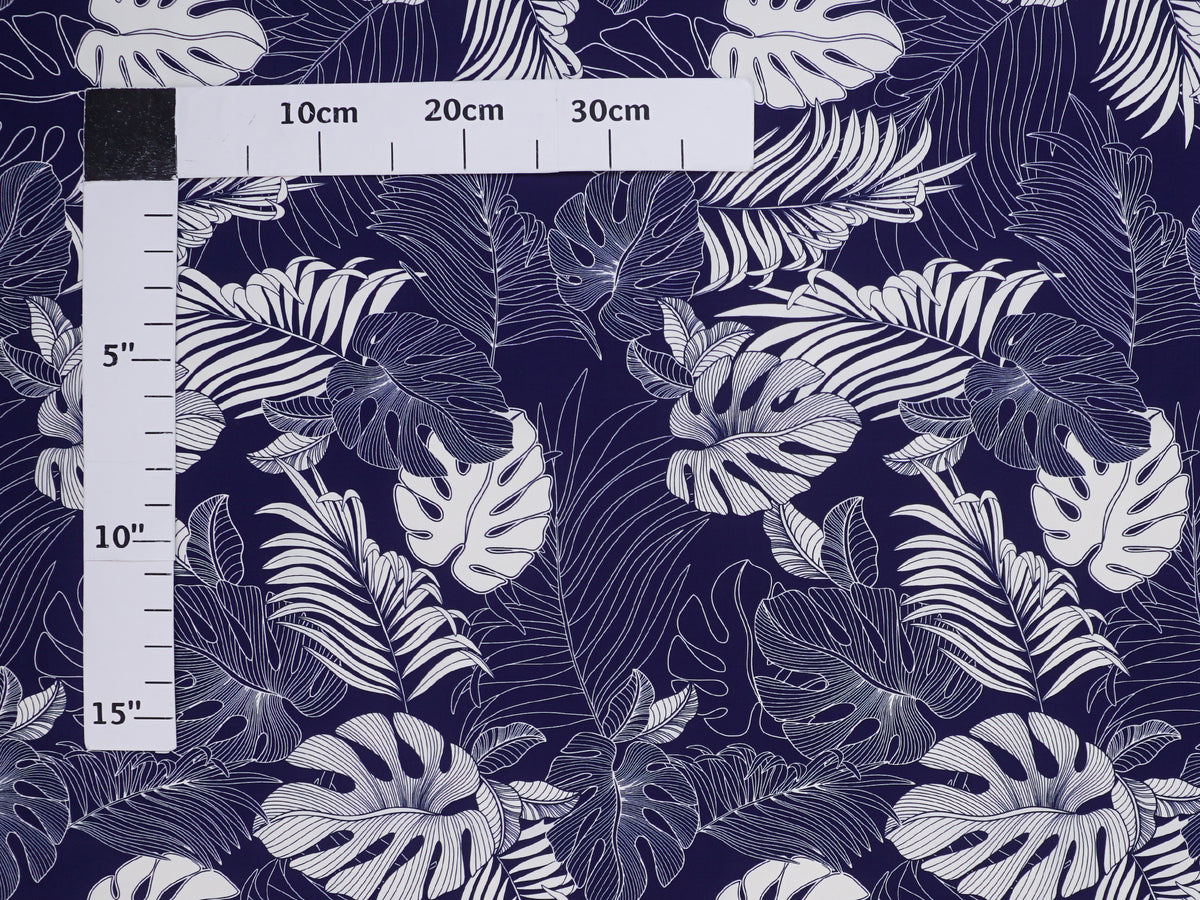 Ka Makani - Hawaiian Fabric Monstera Leaf Navy Poly Cotton NLX-11202