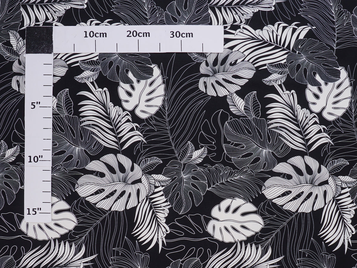 Ka Makani - Hawaiian Fabric Monstera Leaf Black Poly Cotton NLX-11202