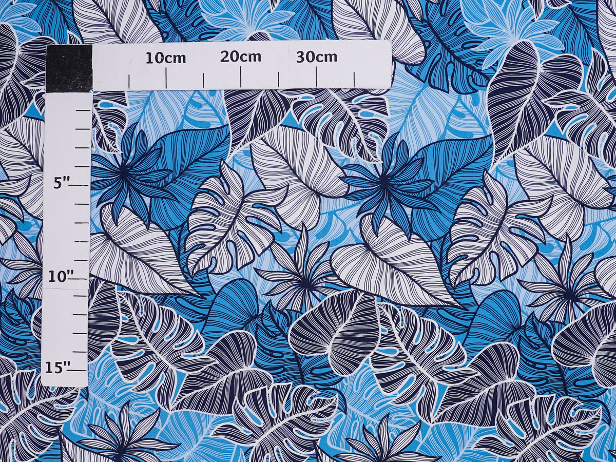 Hawaiian Fabric - Tropical Leaves Blue 100% Cotton Poplin NLX-31185