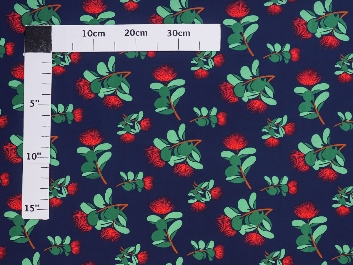 Ka Makani - Hawaiian Fabric Ohia Lehua Navy Poly Cotton Len-020-867