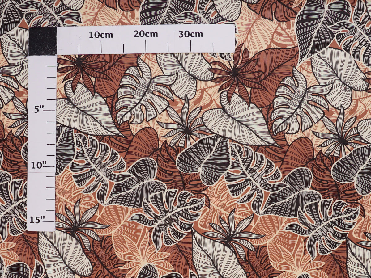 Hawaiian Fabric - Tropical Leaves Brown 100% Cotton Poplin NLX-31185