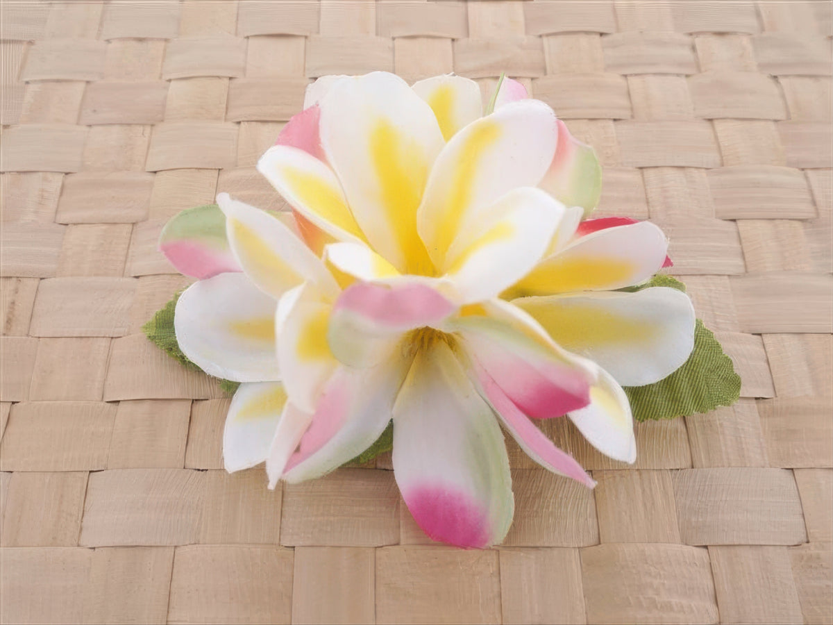 Ka Makani - Yellow/Pink Small Plumeria Hair Clip 4"