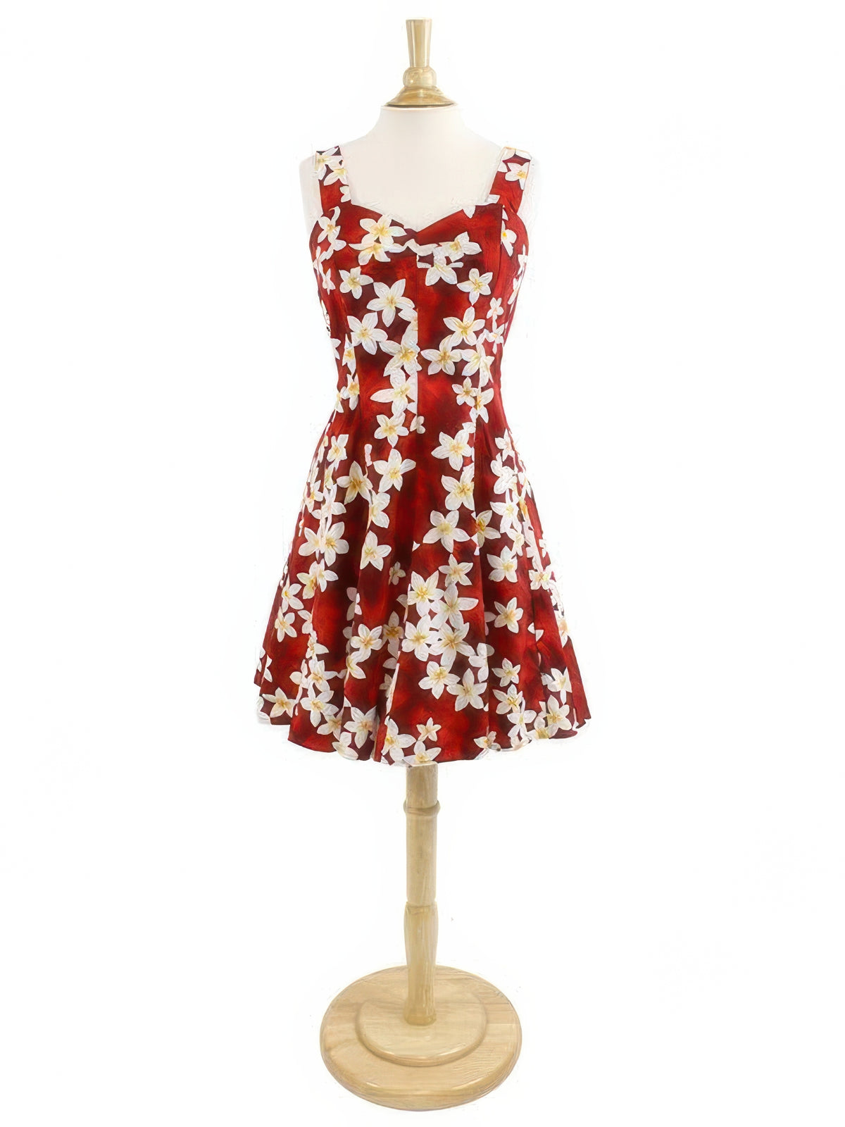 Royal Hawaiian Creations - Plumeria Red Cotton Hawaiian Mini Sundress