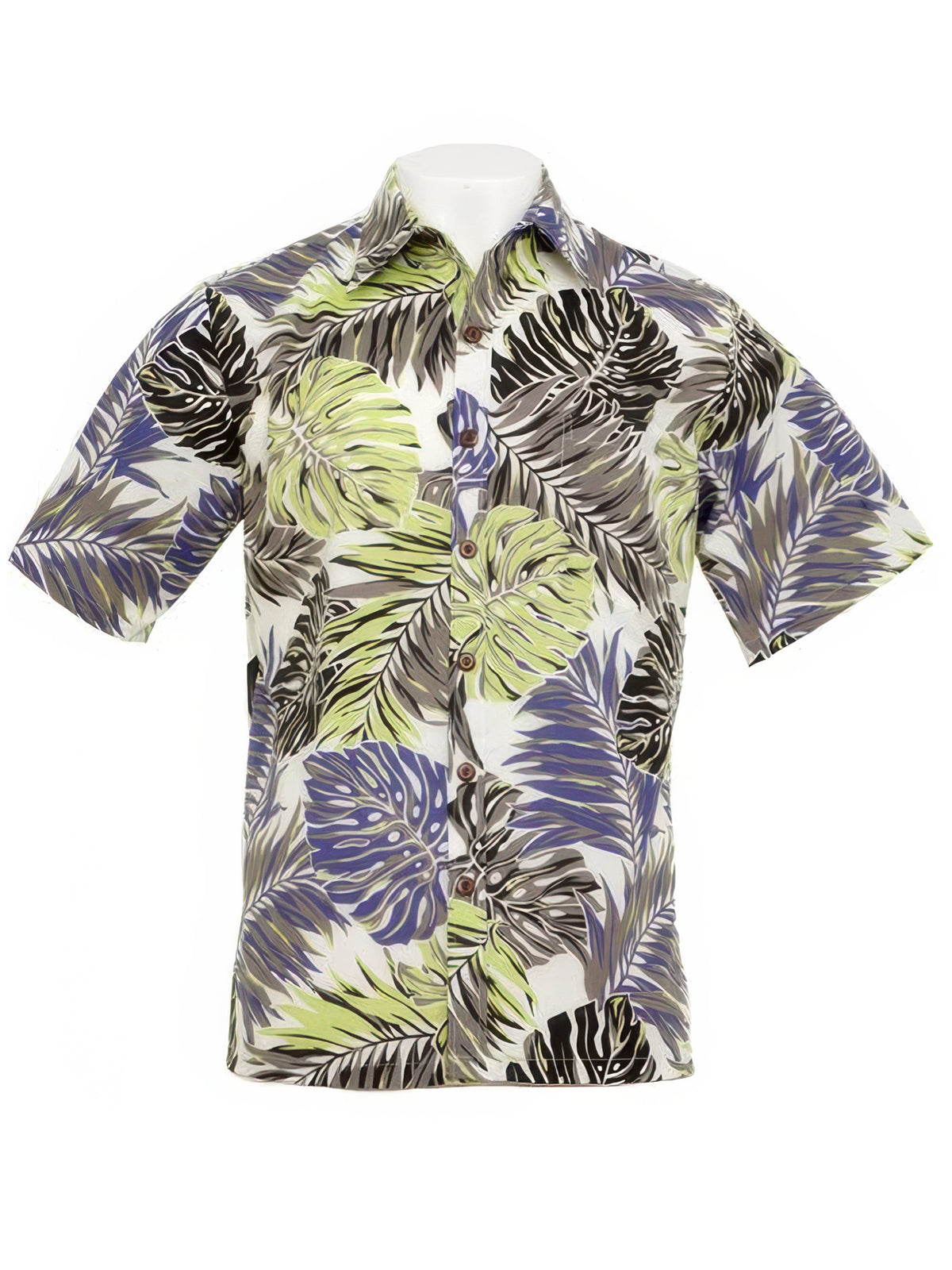 Anuenue - Monstera Leaf Lime&Charcoal Poly Cotton Men's Hawaiian Shirt