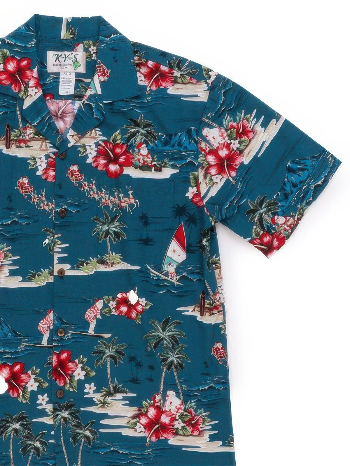 Ky's - Christmas Teal Cotton Poplin Men's Hawaiian Shirt