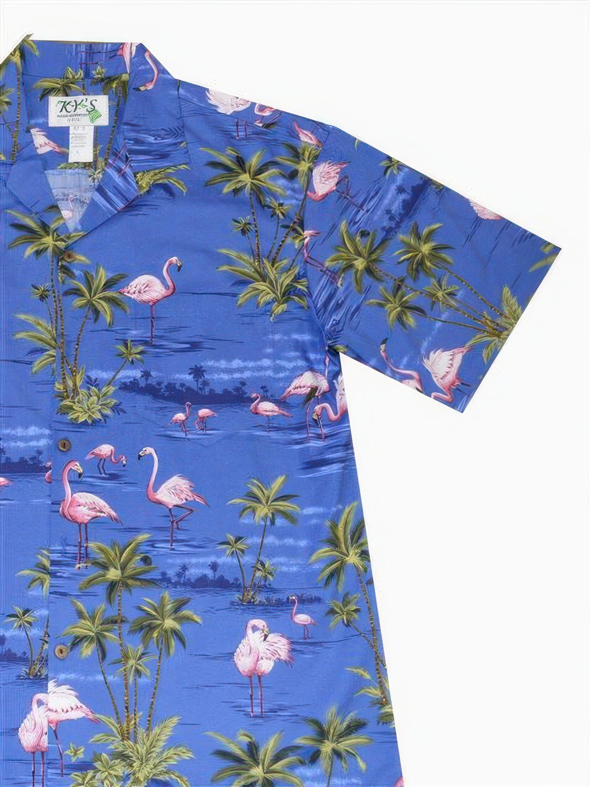 Ky's - Pink Flamingo Island Blue Cotton Poplin Men's Hawaiian Shirt