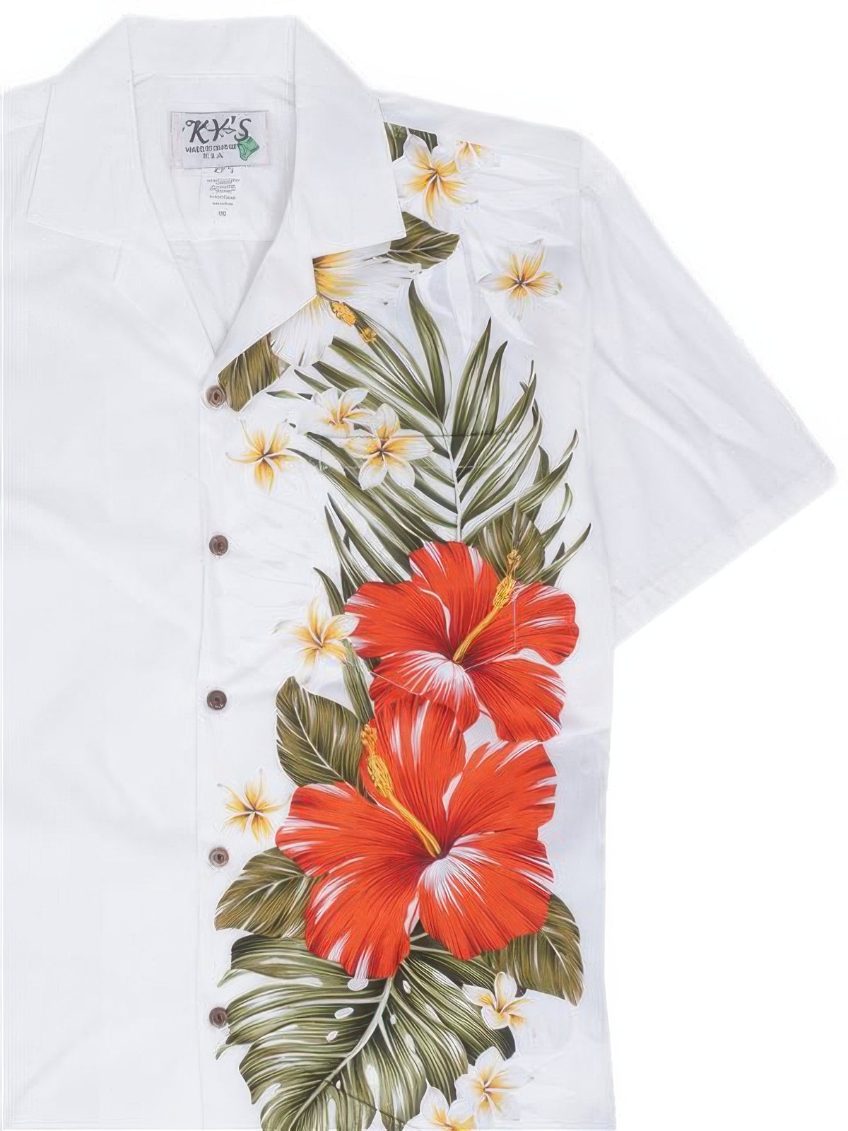 Ky's - Red Aloalo Flower White Cotton Poplin Men's Hawaiian Shirt