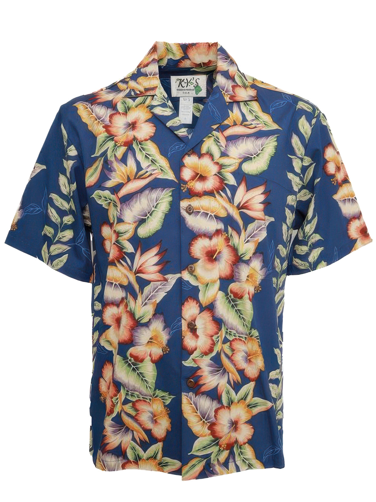 Ky's - Vintage Anthurium Navy Blue Cotton Poplin Men's Hawaiian Shirt