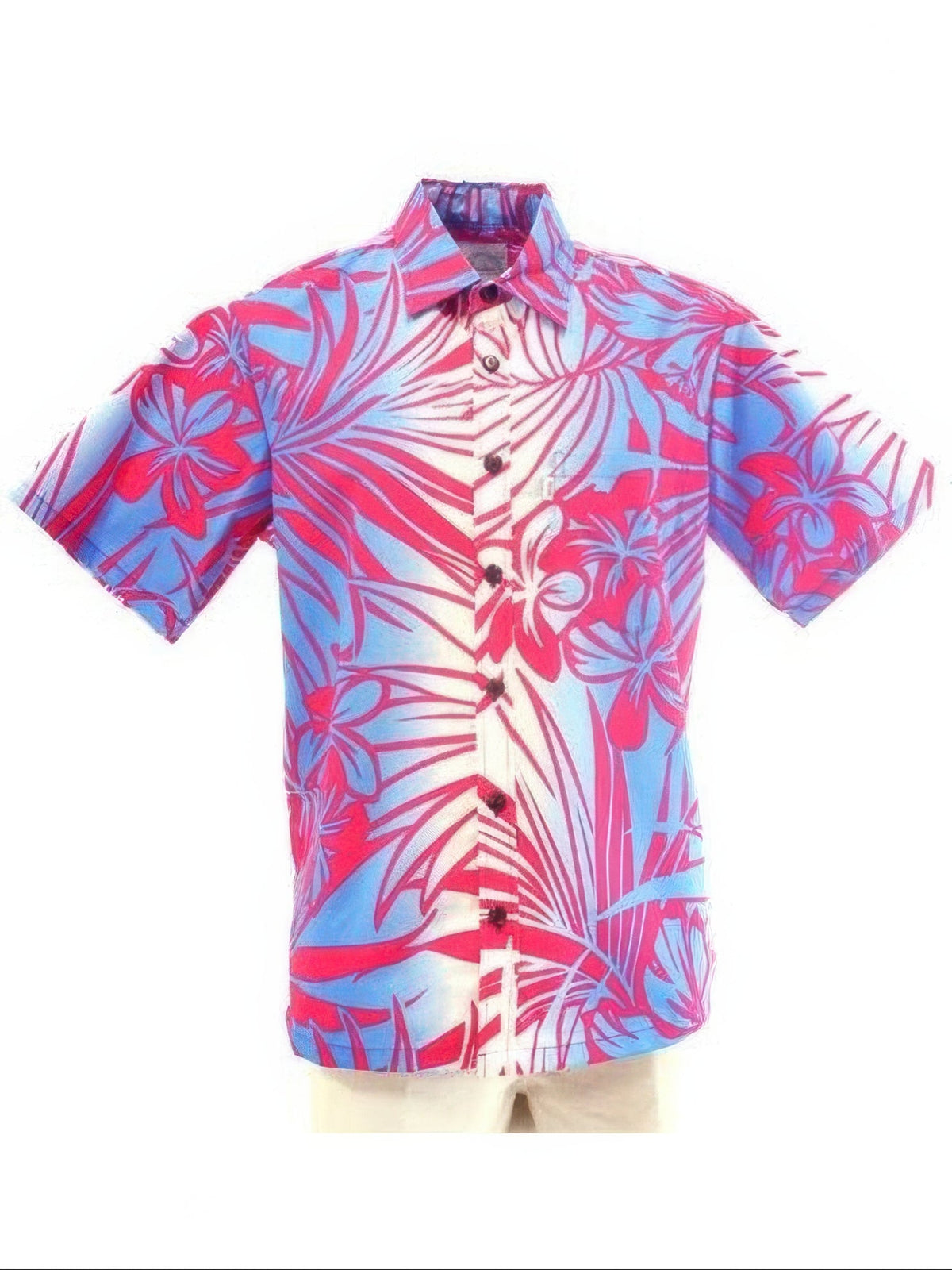 Anuenue - Hibiscus & Plumeria Fuchsia & Cream Poly Cotton Men's Hawaiian Shirt