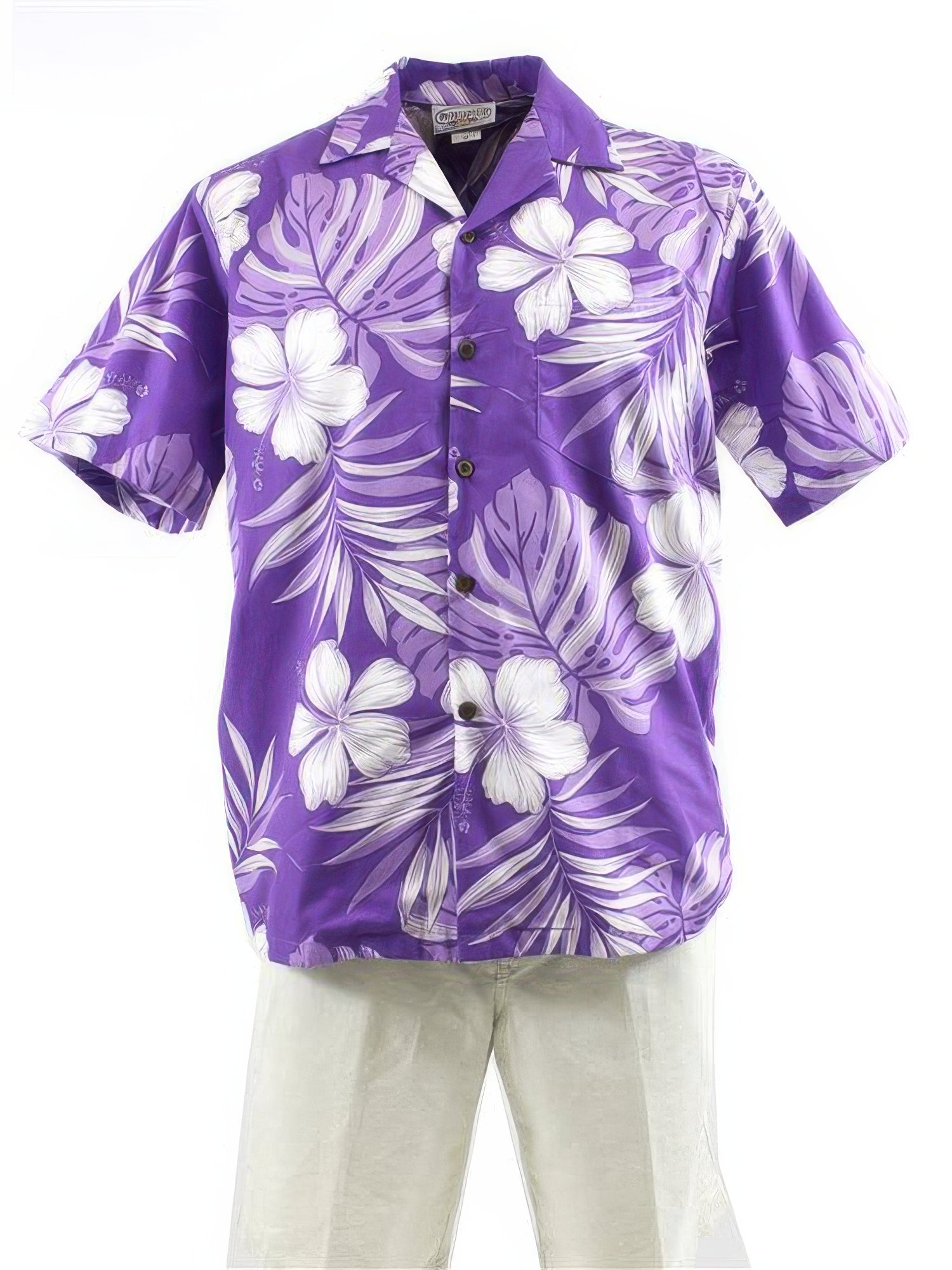 Pacific Legend - Hibiscus & Monstera Purple Cotton Men's Hawaiian