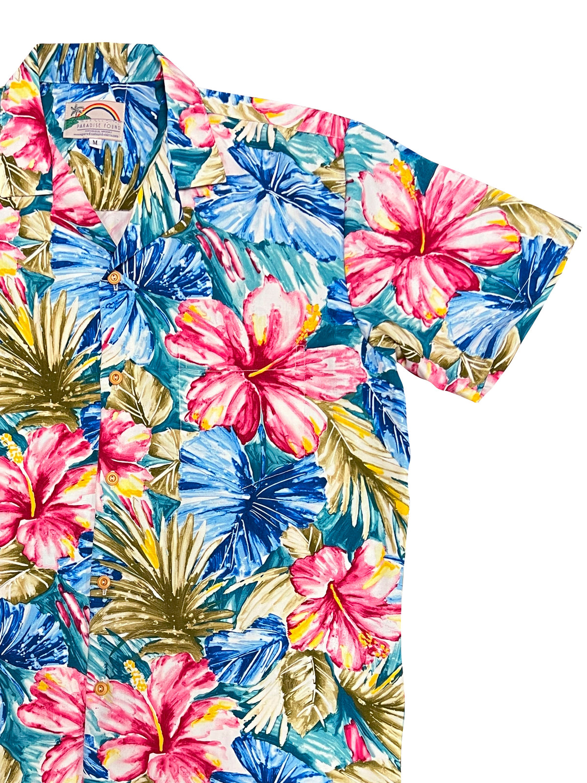 Paradise Found - Painted Hibiscus Teal Men's Hawaiian Shirt