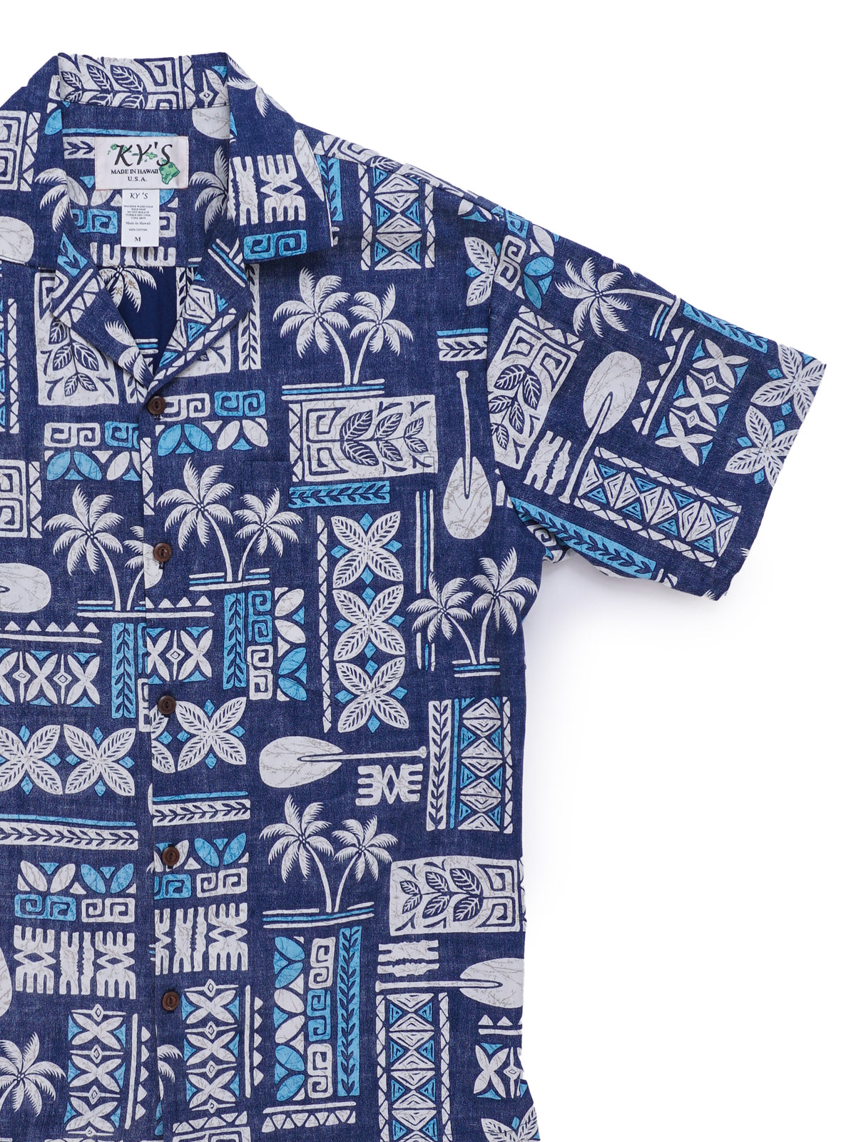 Ky's - Traditional Tapa Navy Blue Cotton Poplin Men's Hawaiian Shirt