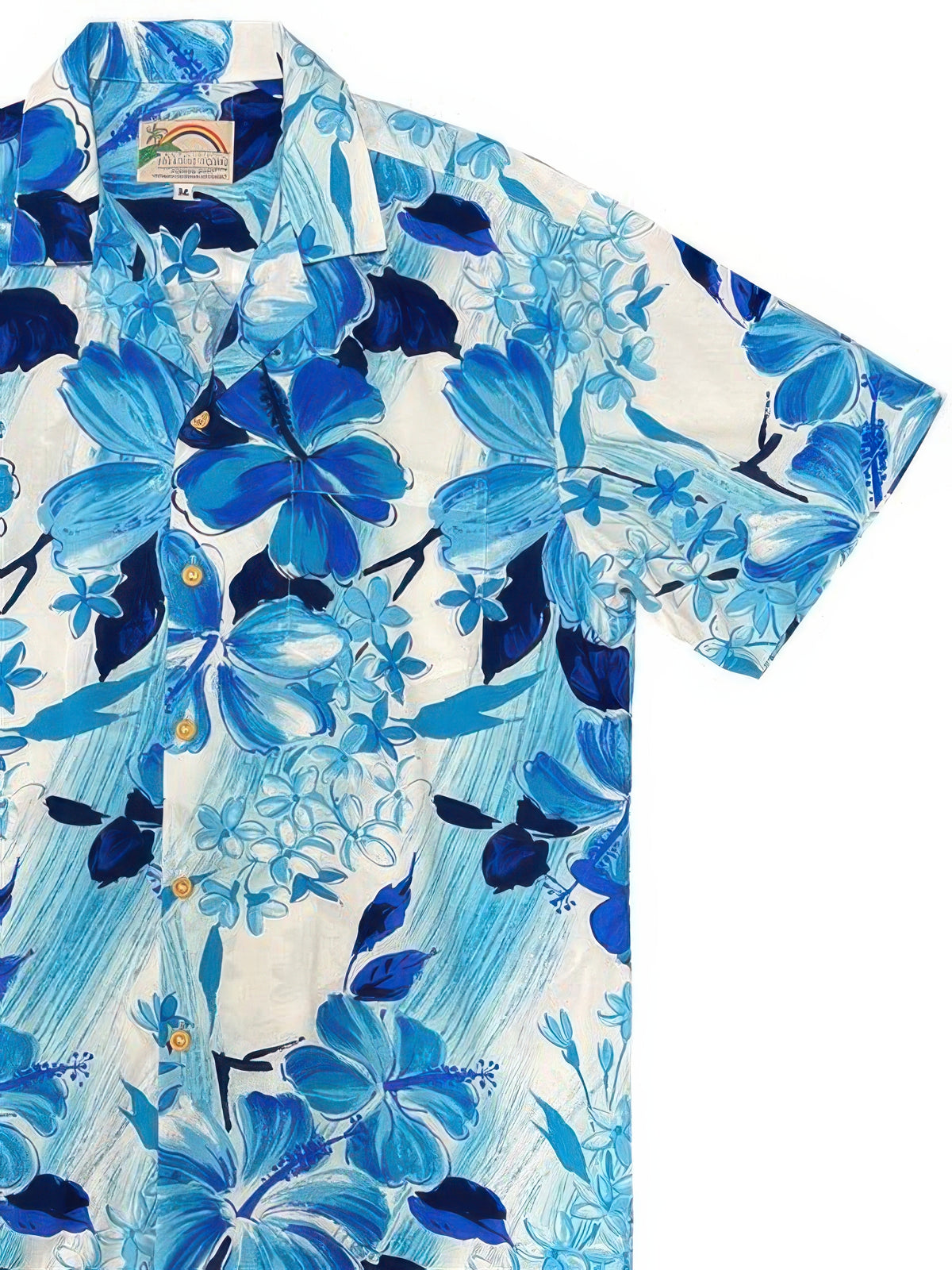 Paradise Found - Watercolor Hibiscus Blue Rayon Men's Hawaiian Shirt