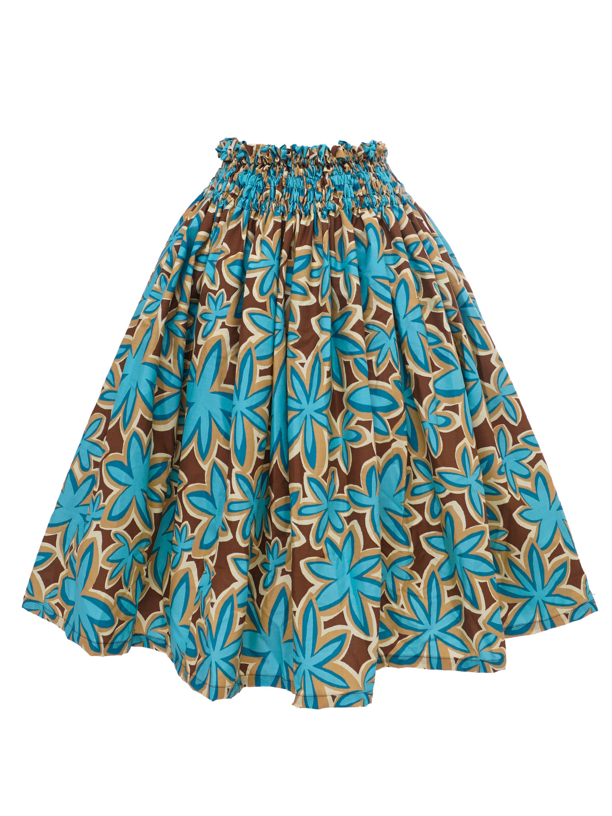 Ka Makani - Lovely Tiare Brown Poly Cotton Single Pau Skirt / 3 Bands