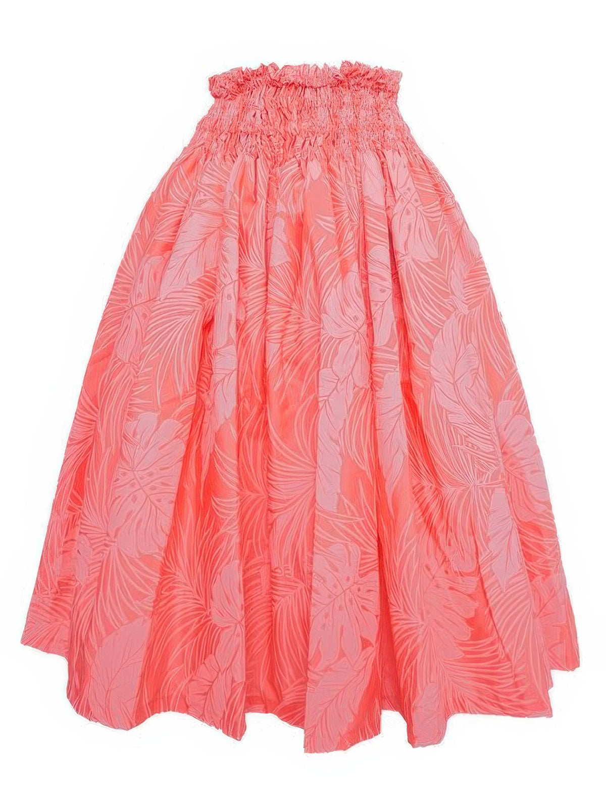 Ka Makani - Monstera Peach Poly Cotton Single Pau Skirt / 3 Bands