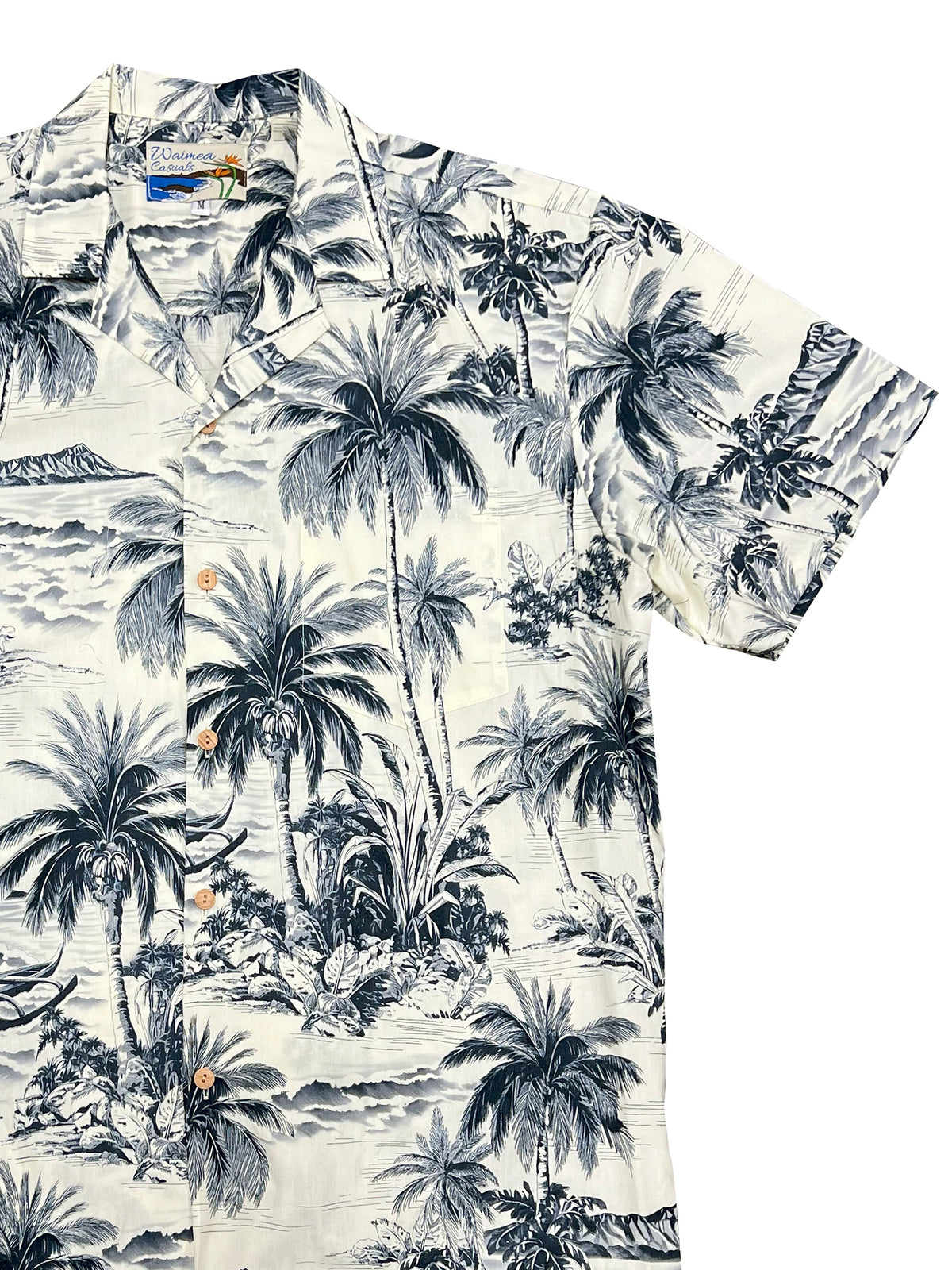 Waimea Casuals - Waikiki Beach Charcoal Cotton Men's Hawaiian Shirt
